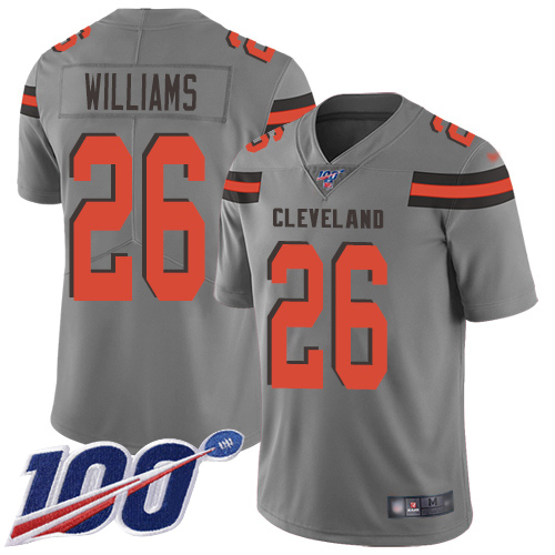 Cleveland Browns Greedy Williams Men Gray Limited Jerse #26 NFL Football 100th Season Inverted Legend